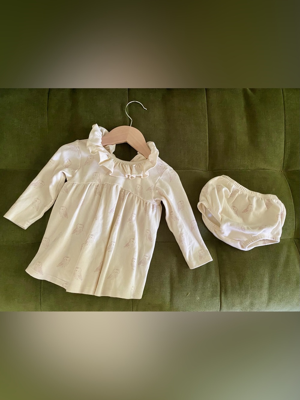 Quincy Mae Cream Ruffle Collar Dress with Matching Bloomers